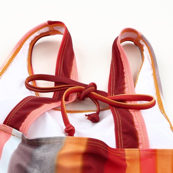 Multicolor Striped Color Block Bow Back Cut-out One-piece Swimsuit - Picture 14 of 14